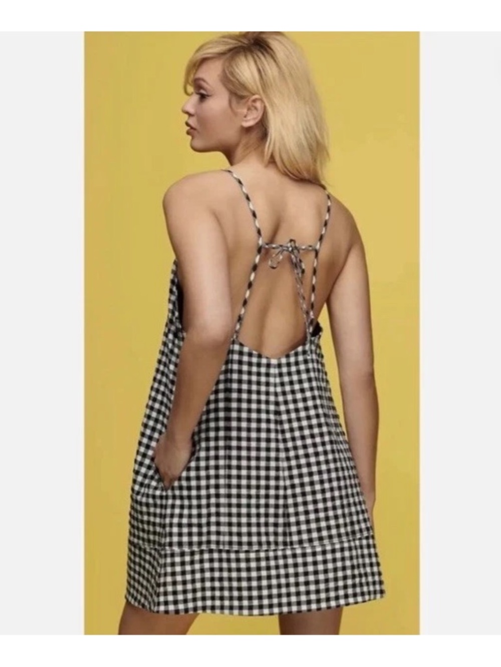 Anthropologie Apron Style Mini Dress Black White Check With Pockets Gingham XS - Picture 2 of 11